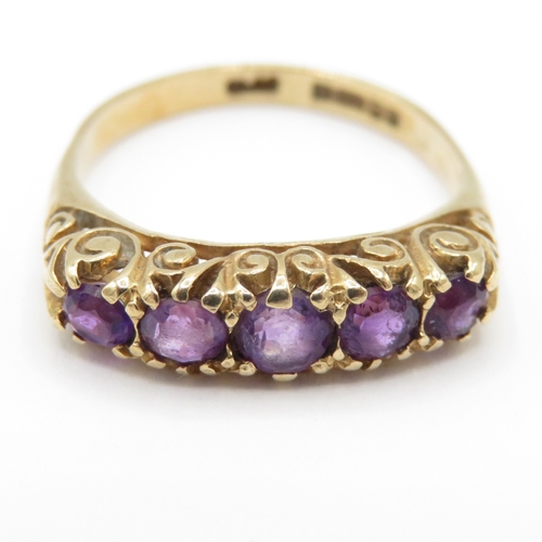 8 - 9ct Gold Edinburgh 1991 Amethyst Five Stone Ring (2.1g) Size L 1/2