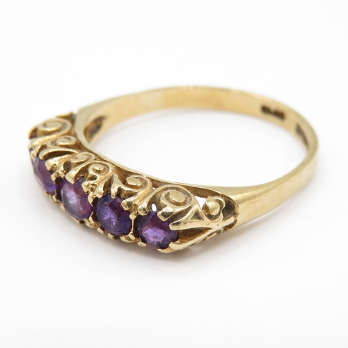 8 - 9ct Gold Edinburgh 1991 Amethyst Five Stone Ring (2.1g) Size L 1/2