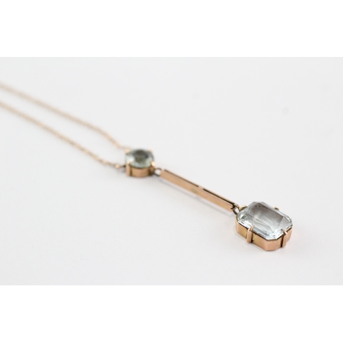 33 - 9ct gold aquamarine lavalliere necklace as found with metal clasp (2.9g)