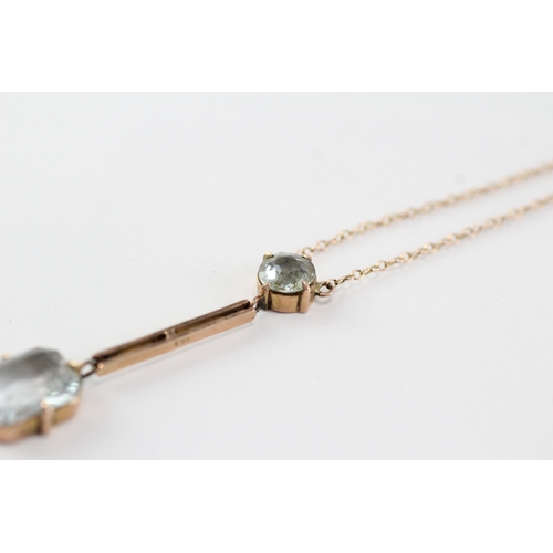 33 - 9ct gold aquamarine lavalliere necklace as found with metal clasp (2.9g)