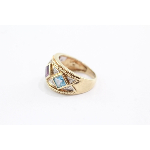 35 - 9ct gold peridot amethyst topaz diamond dress ring (6.3g) Size Q
