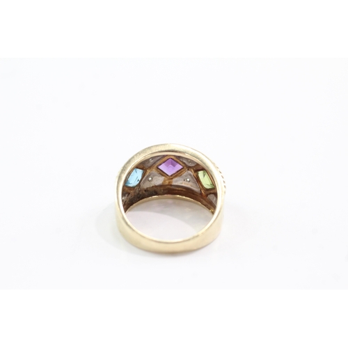 35 - 9ct gold peridot amethyst topaz diamond dress ring (6.3g) Size Q
