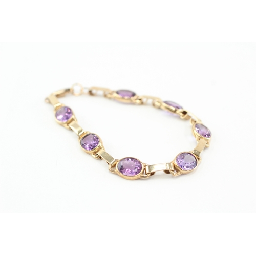 41 - 9ct gold amethyst link bracelet (13.6g)