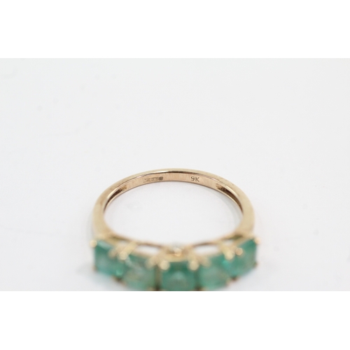 44 - 9ct gold emerald five stone ring with diamond on the side (1.9g) Size N