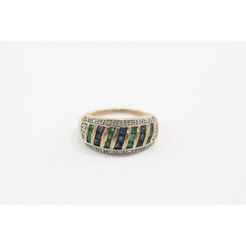 45 - 9ct gold emerald diamond sapphire dress ring (2.8g) Size P