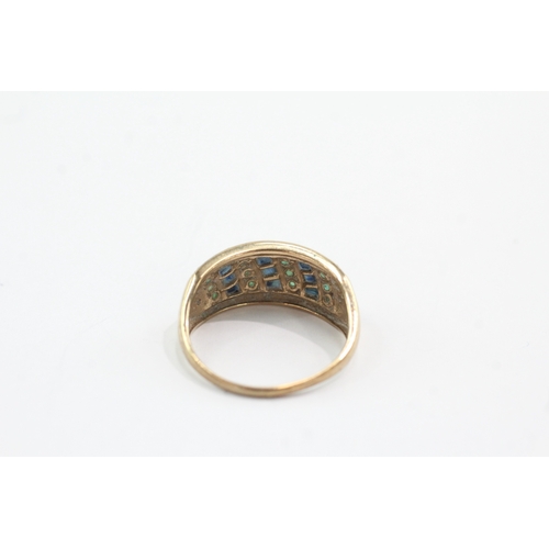 45 - 9ct gold emerald diamond sapphire dress ring (2.8g) Size P