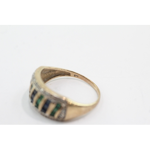 45 - 9ct gold emerald diamond sapphire dress ring (2.8g) Size P