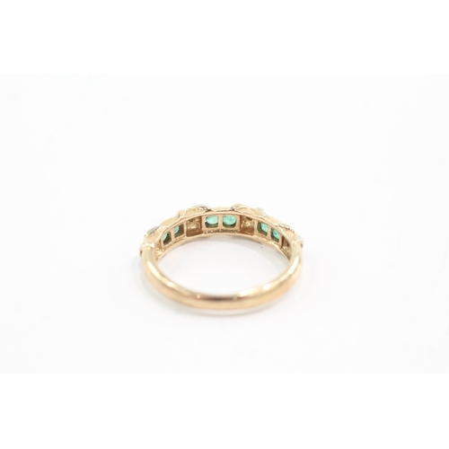 48 - 9ct gold emerald diamond dress ring (1.9g) Size J