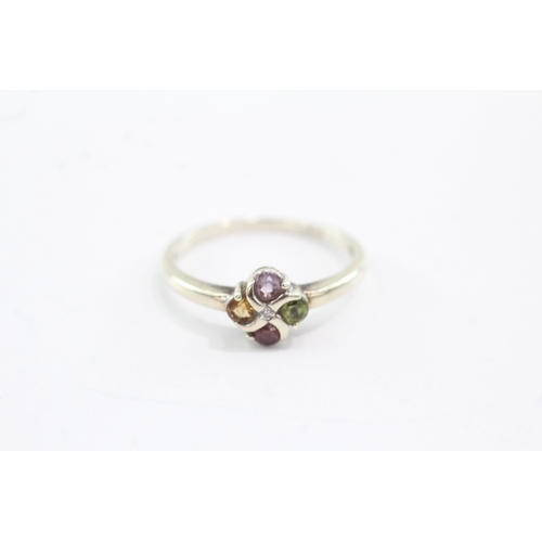 49 - 9ct gold peridot citrine amethyst garnet ring (2g) Size P