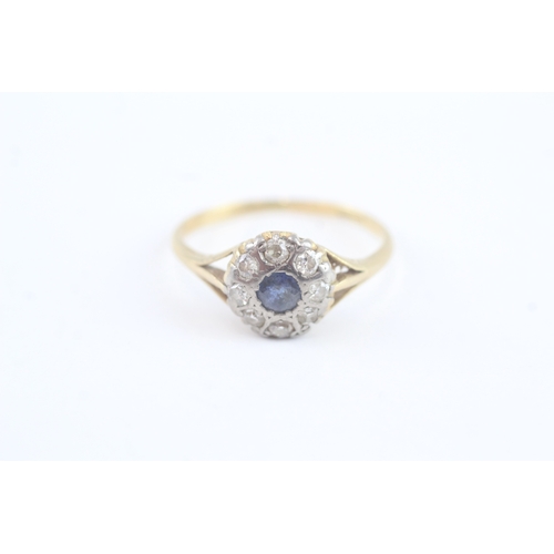 52 - 18ct gold sapphire diamond cluster ring (2.1g) Size N