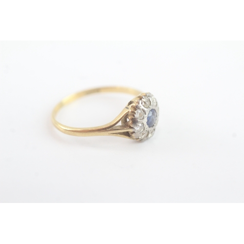 52 - 18ct gold sapphire diamond cluster ring (2.1g) Size N