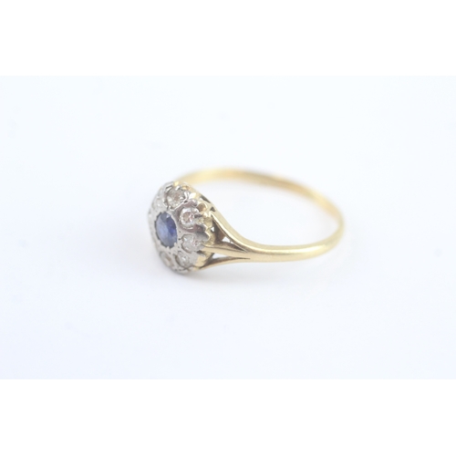 52 - 18ct gold sapphire diamond cluster ring (2.1g) Size N
