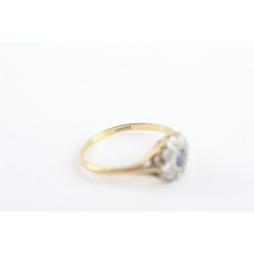 52 - 18ct gold sapphire diamond cluster ring (2.1g) Size N