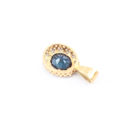 55 - 18ct gold sapphire diamond halo cluster pendant (2.2g)