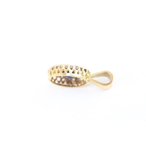 55 - 18ct gold sapphire diamond halo cluster pendant (2.2g)