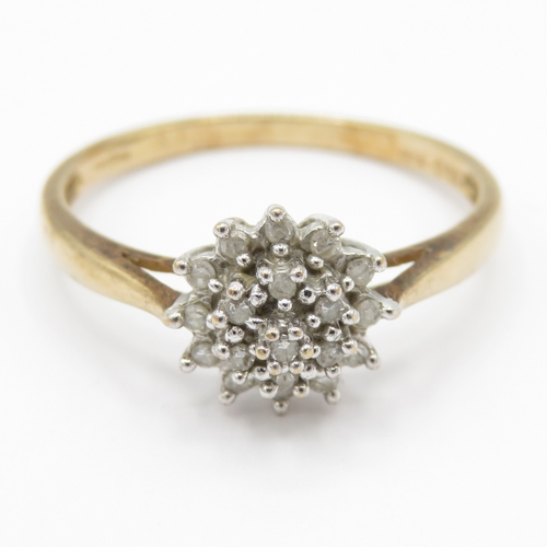12 - 9ct gold diamond cluster ring (1.6g) Size P