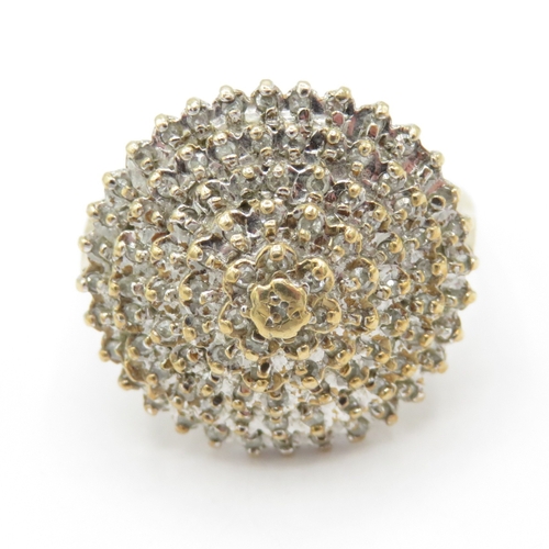 33 - 9ct gold diamond cluster cocktail ring (4.9g) Size R