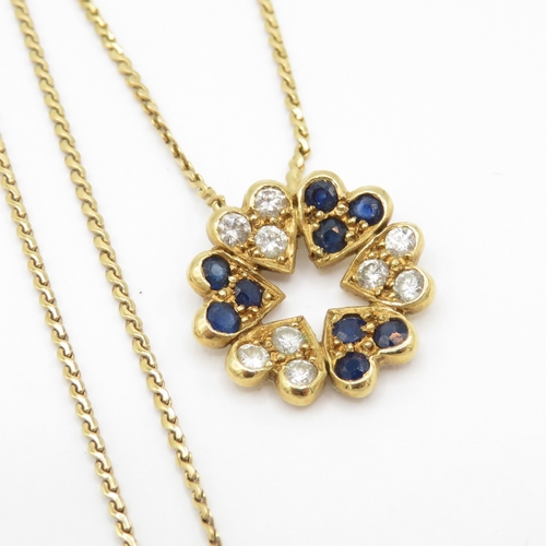 41 - 18ct gold sapphire diamond heart cluster pendant necklace (3.4g)