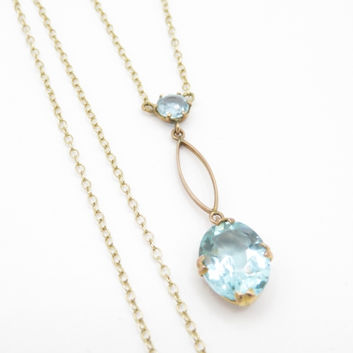 44 - 9ct gold art nouveau style blue paste drop necklace (2.2g)