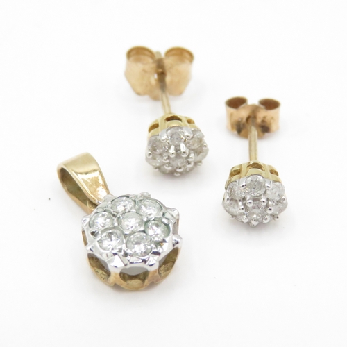 60 - 9ct gold diamond cluster earrings and pendant set (1.4g)