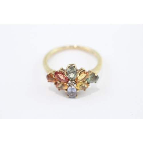 14 - 9ct gold vari-hue sapphire diamond cluster ring (2.9g) Size N
