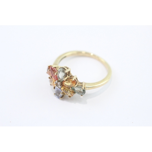 14 - 9ct gold vari-hue sapphire diamond cluster ring (2.9g) Size N