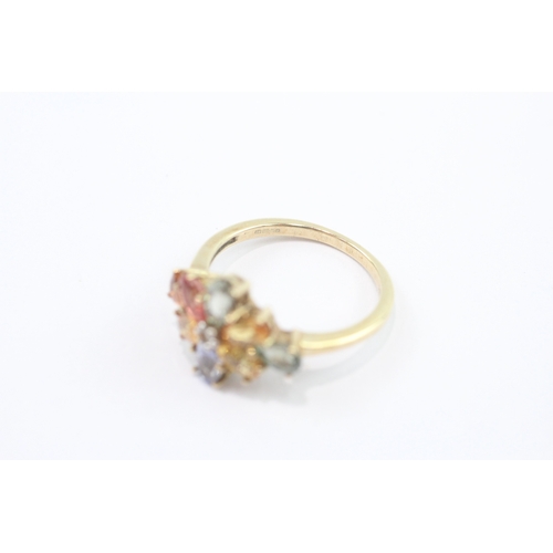 14 - 9ct gold vari-hue sapphire diamond cluster ring (2.9g) Size N
