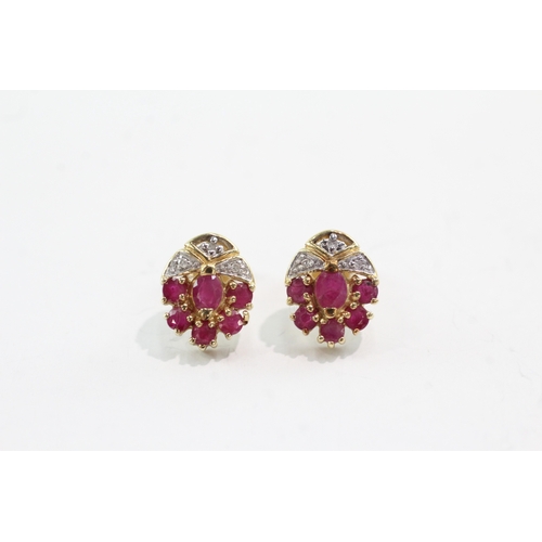 29 - 9ct gold ruby diamond earrings (3.2g)