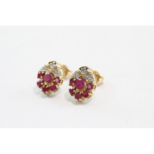 29 - 9ct gold ruby diamond earrings (3.2g)