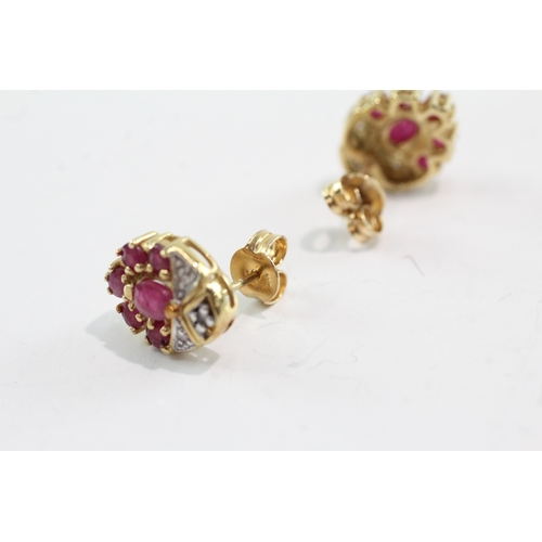 29 - 9ct gold ruby diamond earrings (3.2g)