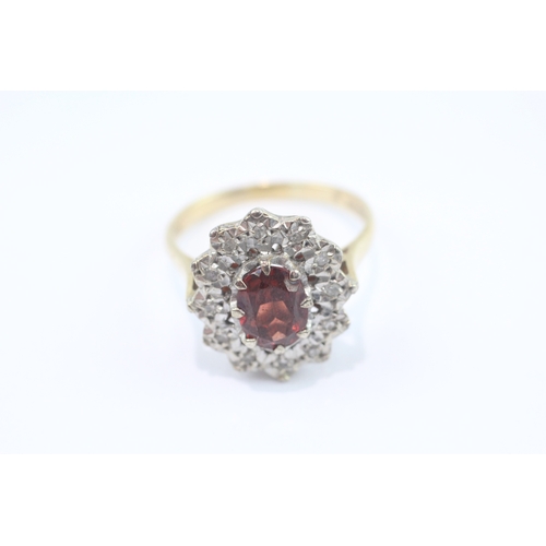 30 - 9ct gold garnet diamond cluster ring (3.9g) Size O