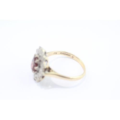 30 - 9ct gold garnet diamond cluster ring (3.9g) Size O