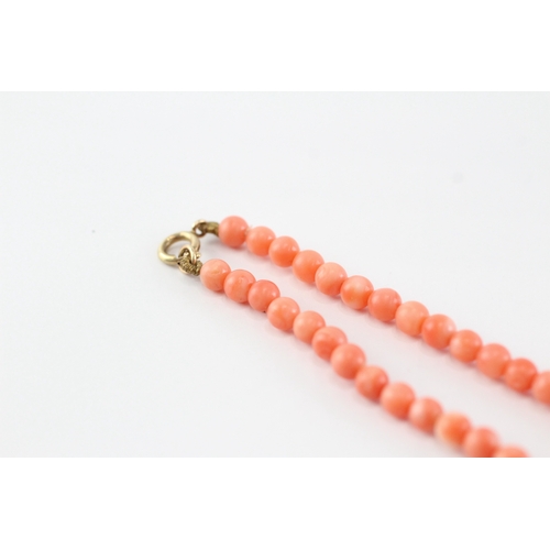 36 - 9ct gold coral cultured pearl garnet necklace (10.3g)
