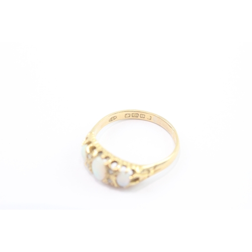 37 - 18ct gold antique opal diamond boat ring (3.6g) Size P