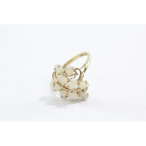 40 - 9ct gold opal diamond cluster dress ring (2.8g) Size S
