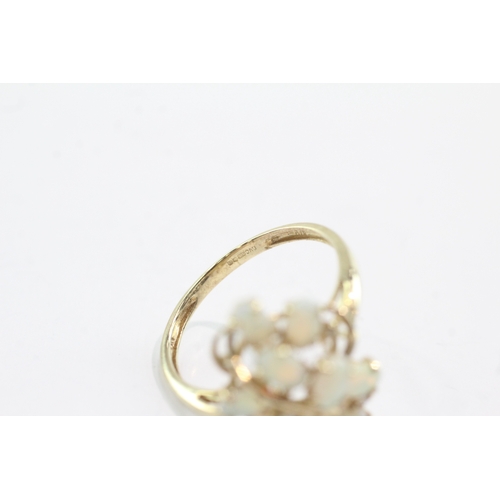 40 - 9ct gold opal diamond cluster dress ring (2.8g) Size S