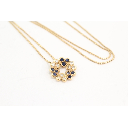 41 - 18ct gold sapphire diamond heart cluster pendant necklace (3.4g)