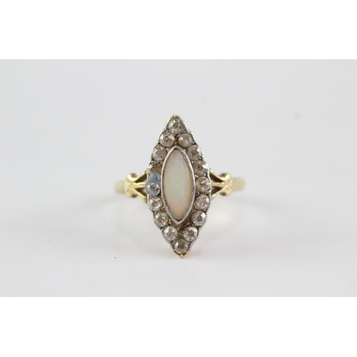 43 - 18ct gold opal diamond marquise shape ring one stone replaced need secure, opal chipped (4.1g) Size ... 