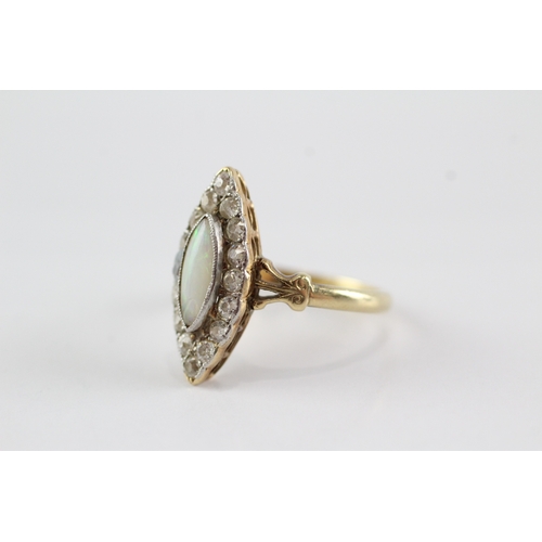 43 - 18ct gold opal diamond marquise shape ring one stone replaced need secure, opal chipped (4.1g) Size ... 
