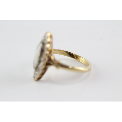 43 - 18ct gold opal diamond marquise shape ring one stone replaced need secure, opal chipped (4.1g) Size ... 