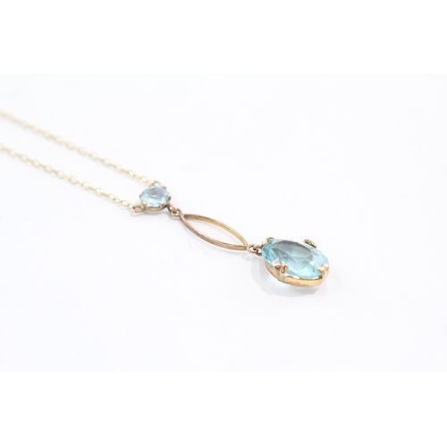 44 - 9ct gold art nouveau style blue paste drop necklace (2.2g)
