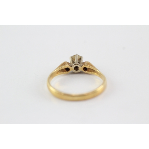 49 - 18ct gold diamond three stone ring (2.4g) Size J 1/2