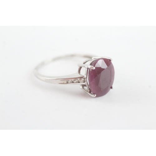 5 - 9ct white gold ruby diamond cocktail ring (3g)