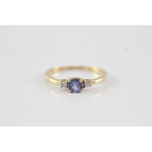 53 - 14ct gold diamond tanzanite three stone (1.6g) Size O