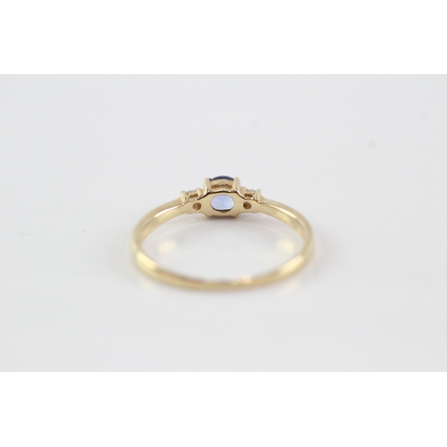 53 - 14ct gold diamond tanzanite three stone (1.6g) Size O