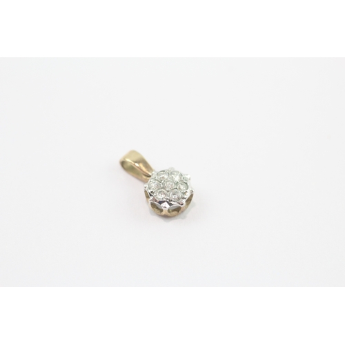 60 - 9ct gold diamond cluster earrings and pendant set (1.4g)