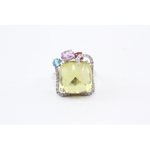 7 - 9ct white gold citrine smoky quartz amethyst blue topaz cocktail ring (6.9g) Size P