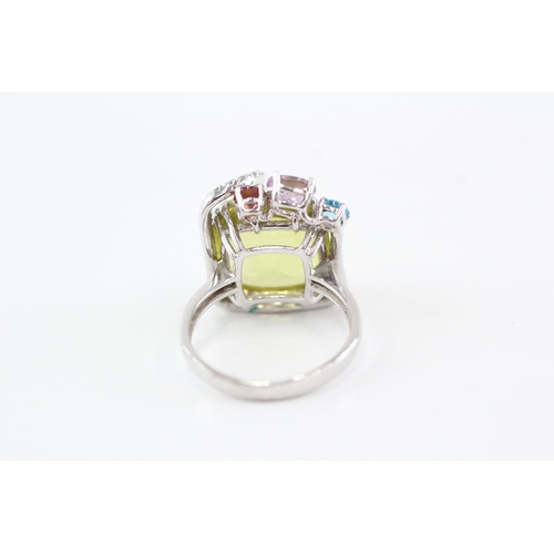7 - 9ct white gold citrine smoky quartz amethyst blue topaz cocktail ring (6.9g) Size P