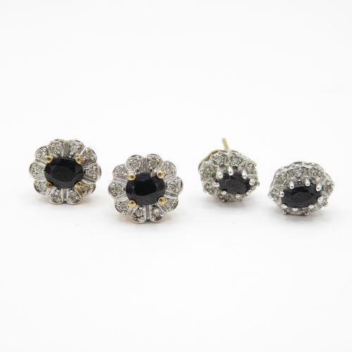 2 x 9ct Gold Sapphire and Diamond Stud Earrings (3.5g)
