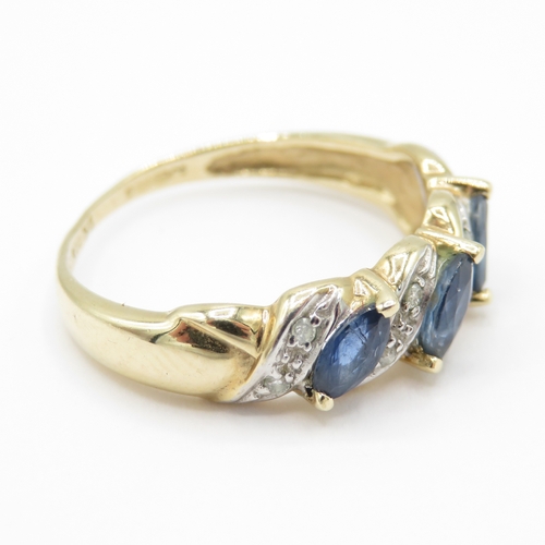 1 - 9ct Gold Sapphire and Diamond Twist Ring (2.1g) Size M 1/2